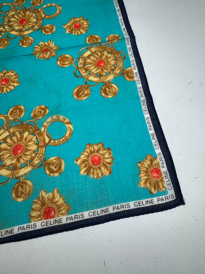 Vintage Celine Barocke Scarf turquiose Gold