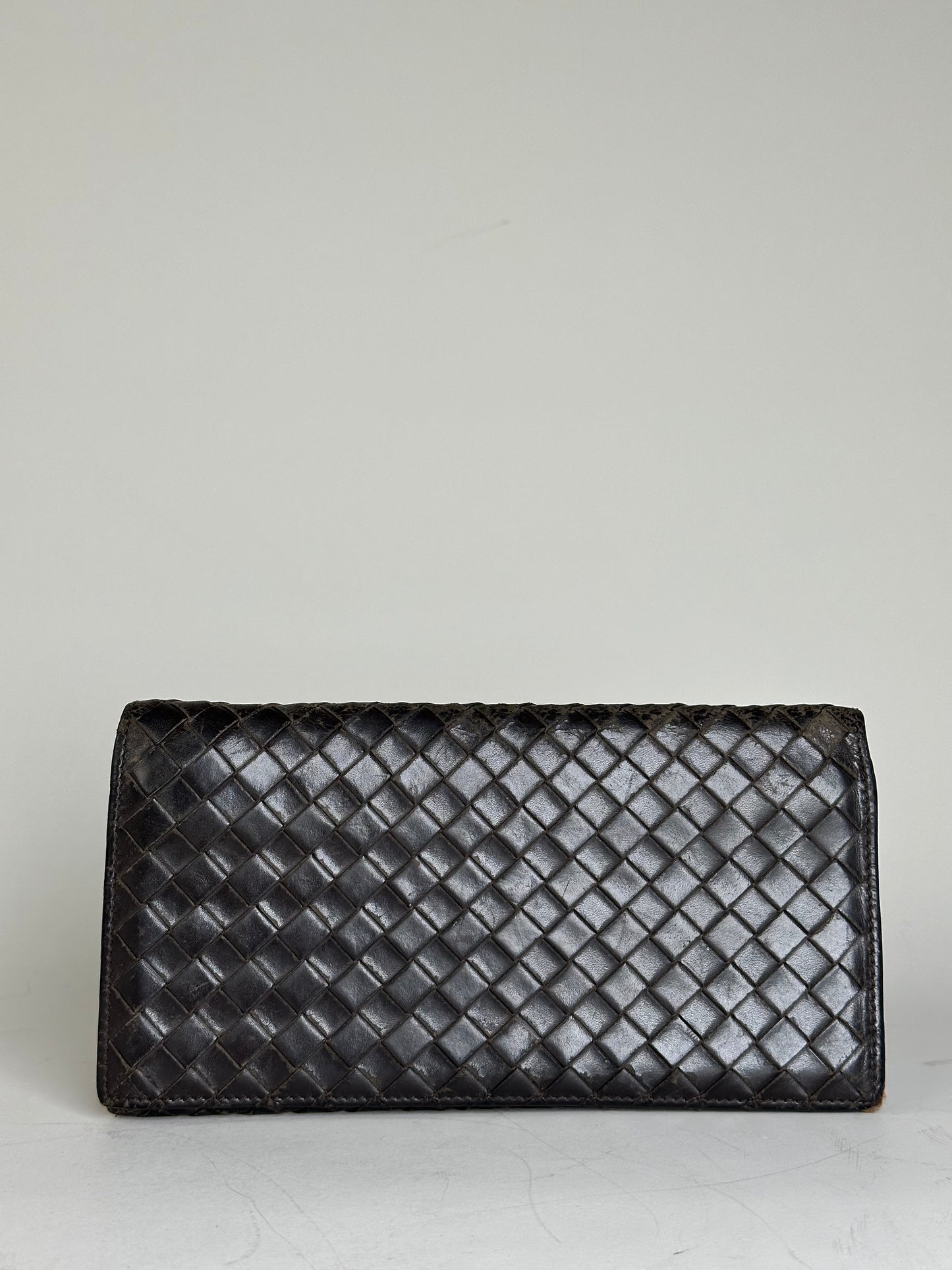 Vintage Bottega Veneta Woven Leather Wallet Black