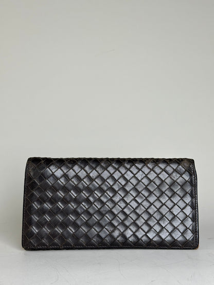 Vintage Bottega Veneta Woven Leather Wallet Black