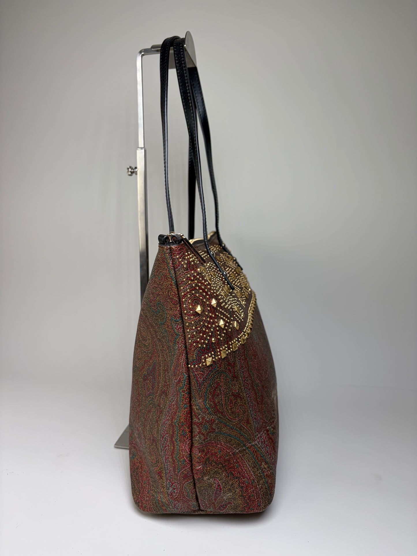 Vintage Etro Paisley Canvas Tote Red Green Gold