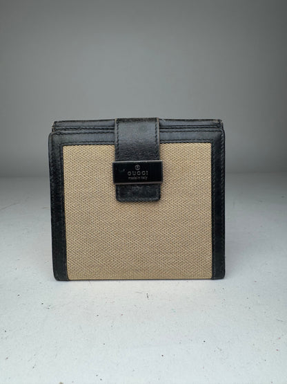 Vintage Gucci Leather Canvas Wallet Beige Black