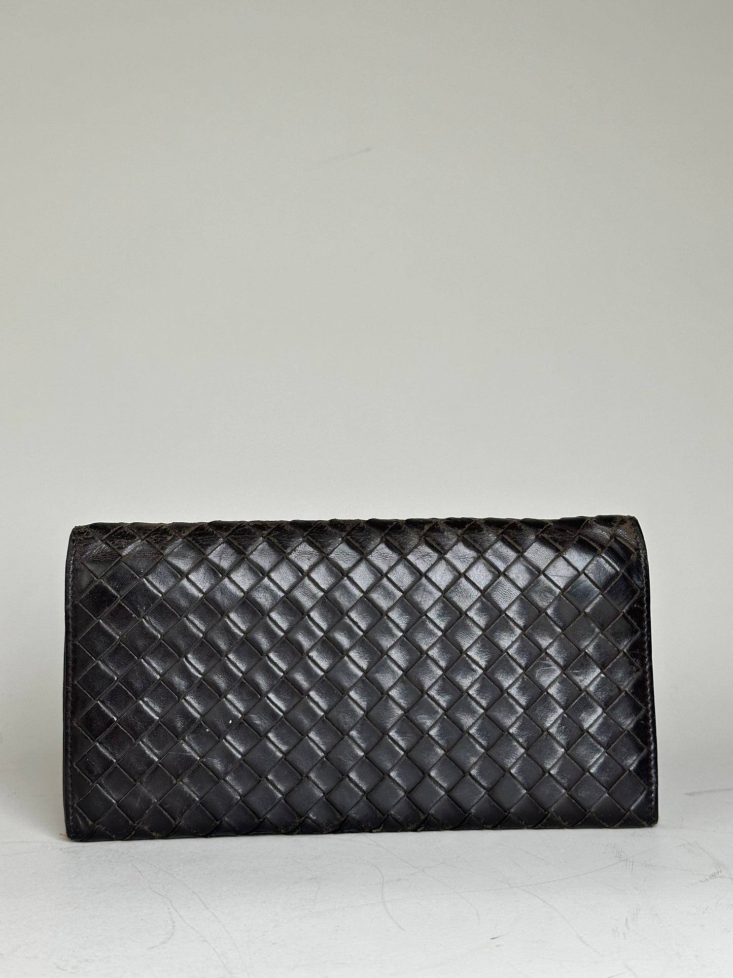 Vintage Bottega Veneta Woven Leather Wallet Black