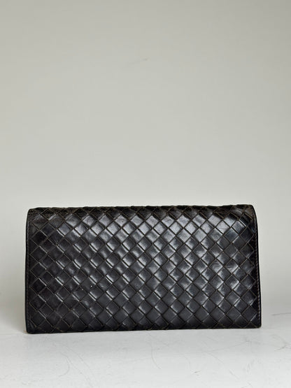 Vintage Bottega Veneta Woven Leather Wallet Black