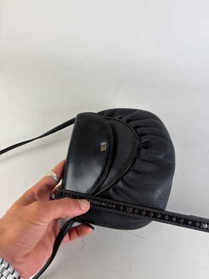 Vintage Givenchy Textured Leather Shoulder Bag Black Gold