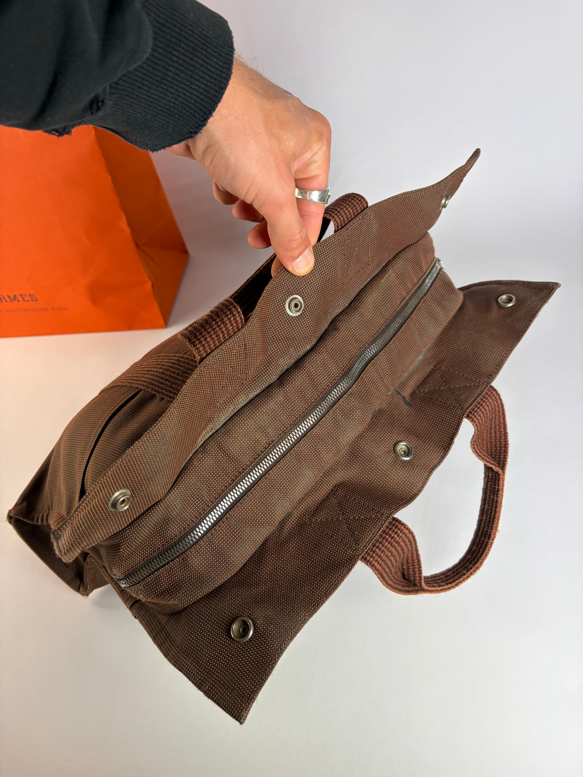 Vintage Hermès Herline Canvas Tote Late 1990s Brown