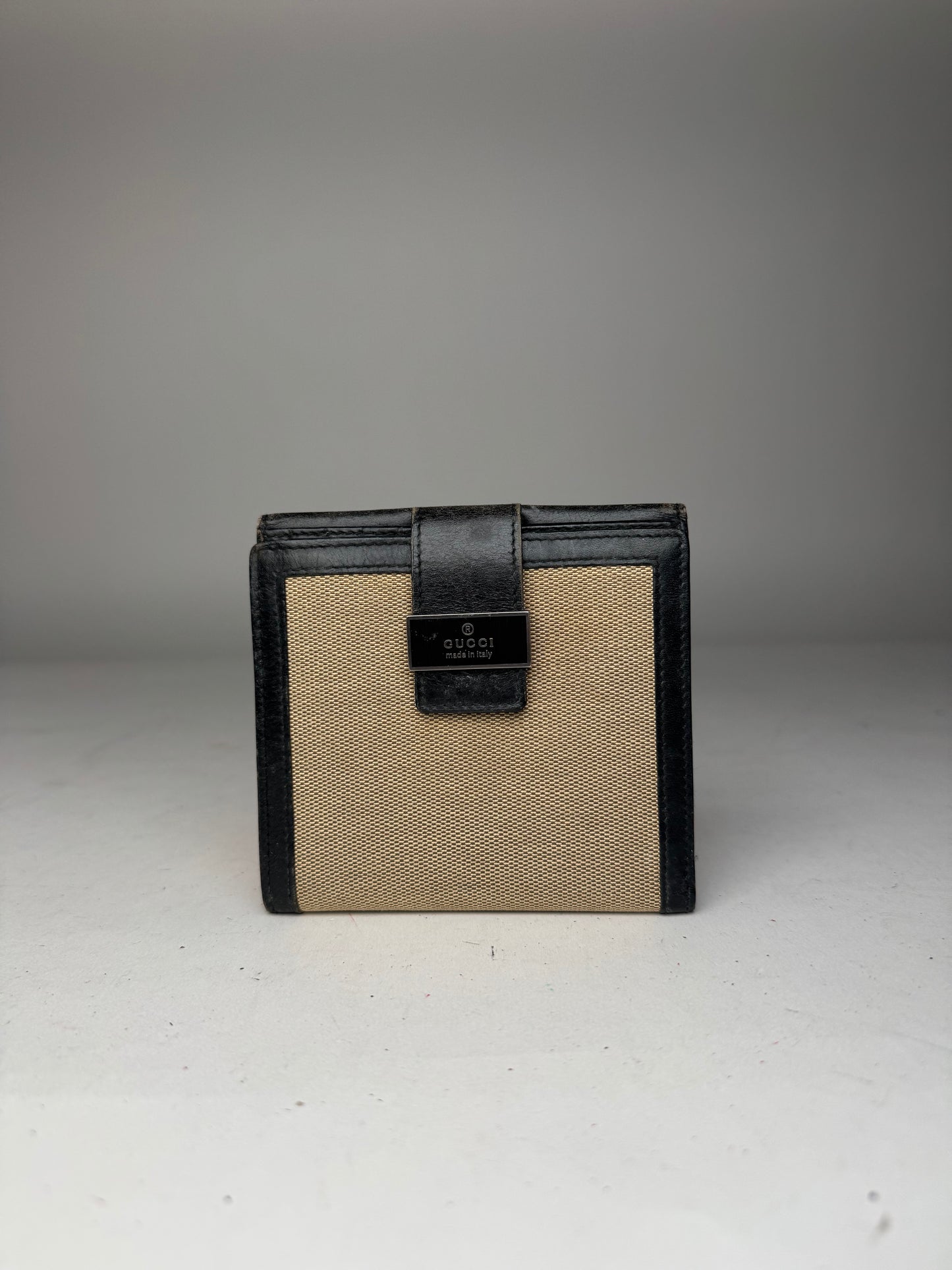 Vintage Gucci Leather Canvas Wallet Beige Black