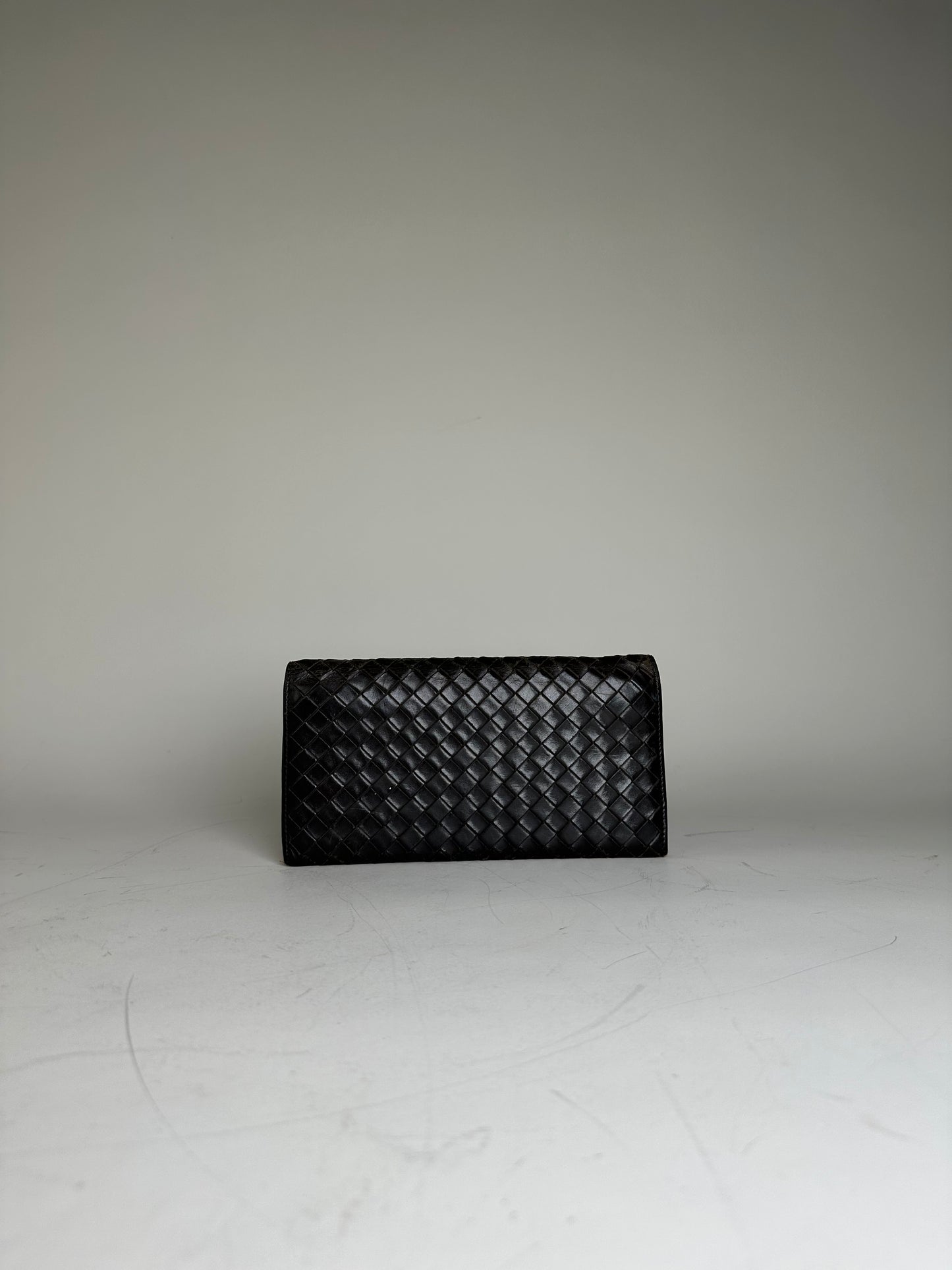 Vintage Bottega Veneta Woven Leather Wallet Black