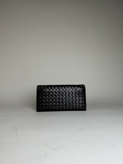Vintage Bottega Veneta Woven Leather Wallet Black