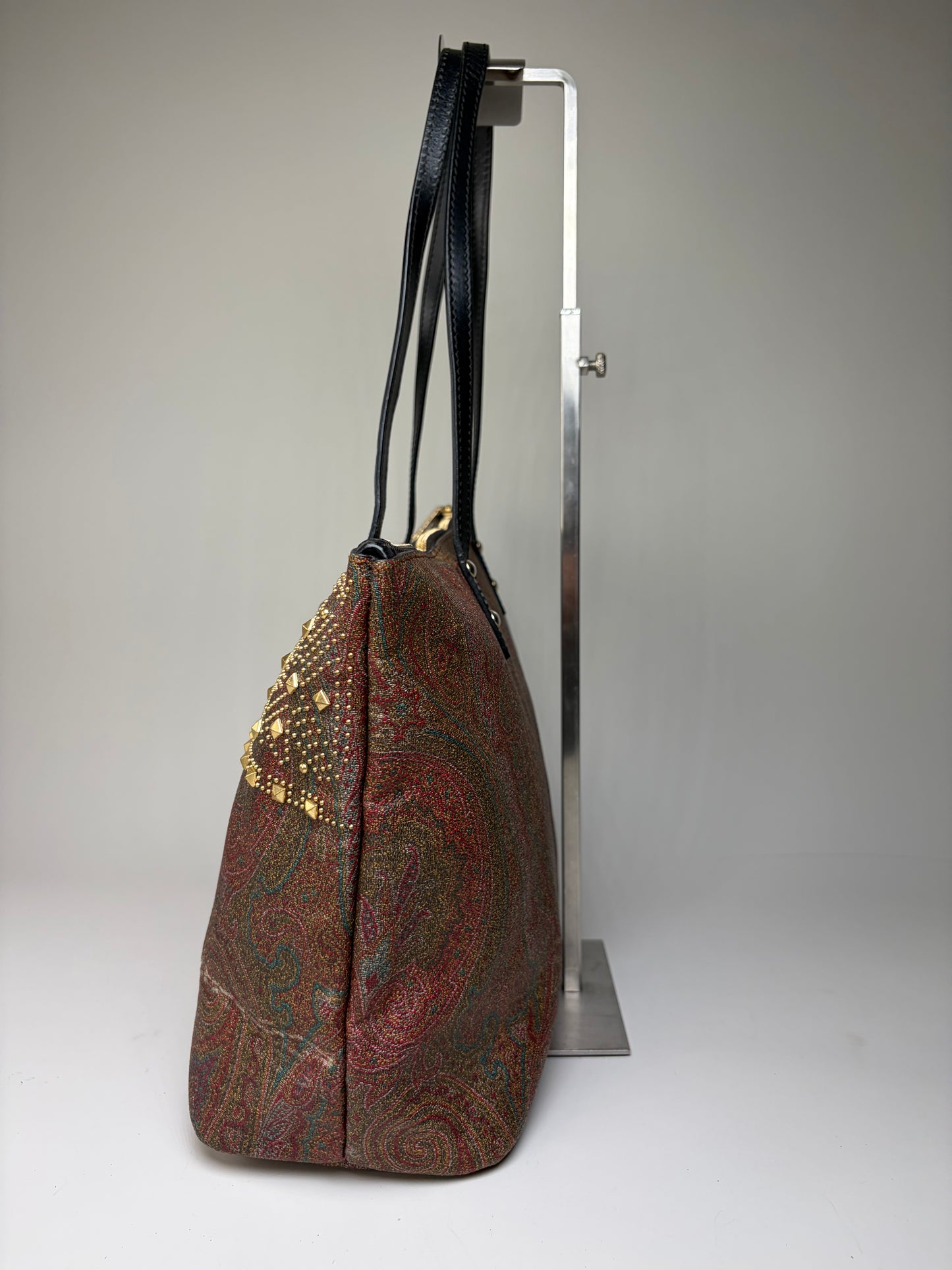 Vintage Etro Paisley Canvas Tote Red Green Gold