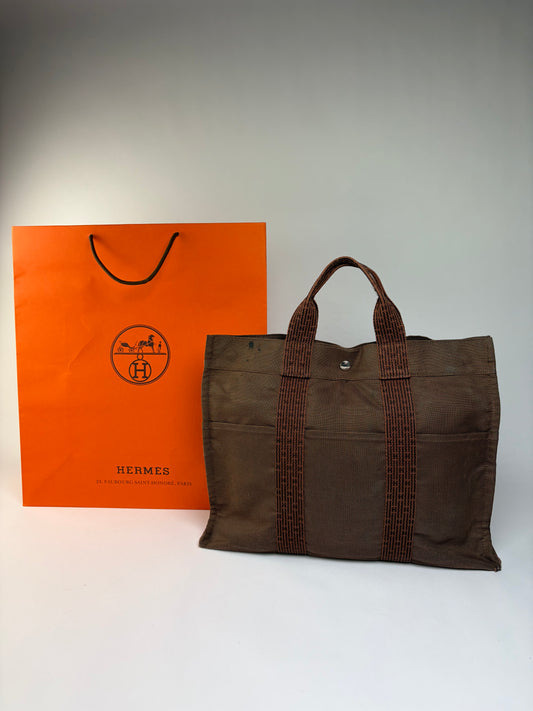 Vintage Hermès Herline Canvas Tote Late 1990s Brown