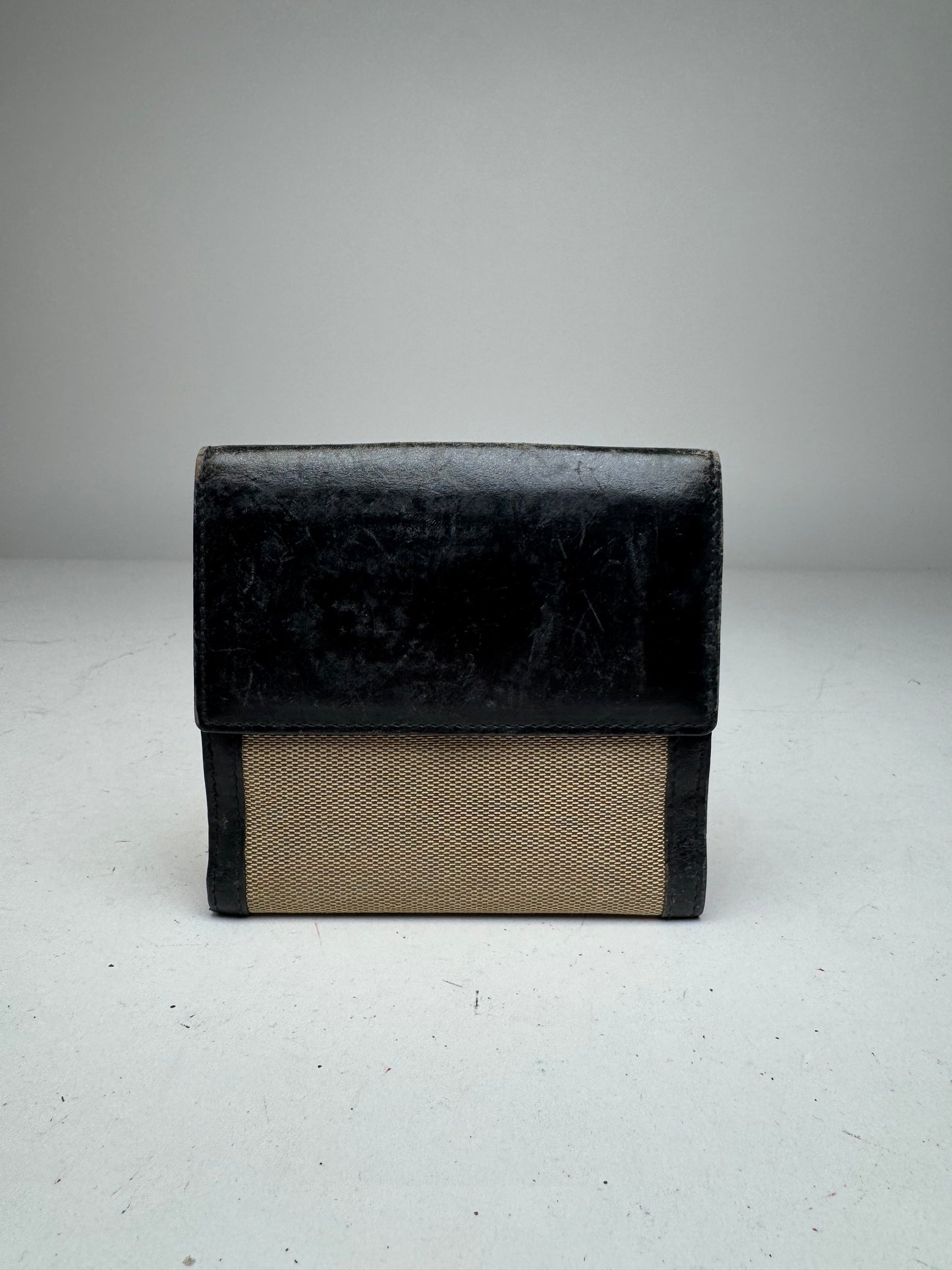 Vintage Gucci Leather Canvas Wallet Beige Black