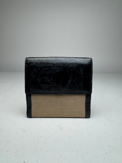 Vintage Gucci Leather Canvas Wallet Beige Black