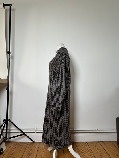 Vintage Issey Miyake Striped Cotton Blend Dress Black Grey M