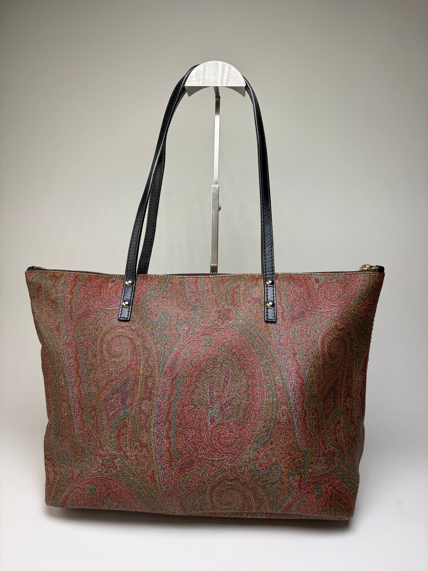 Vintage Etro Paisley Canvas Tote Red Green Gold