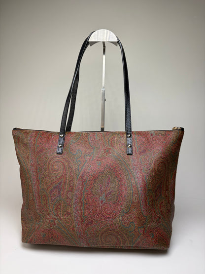 Vintage Etro Paisley Canvas Tote Red Green Gold