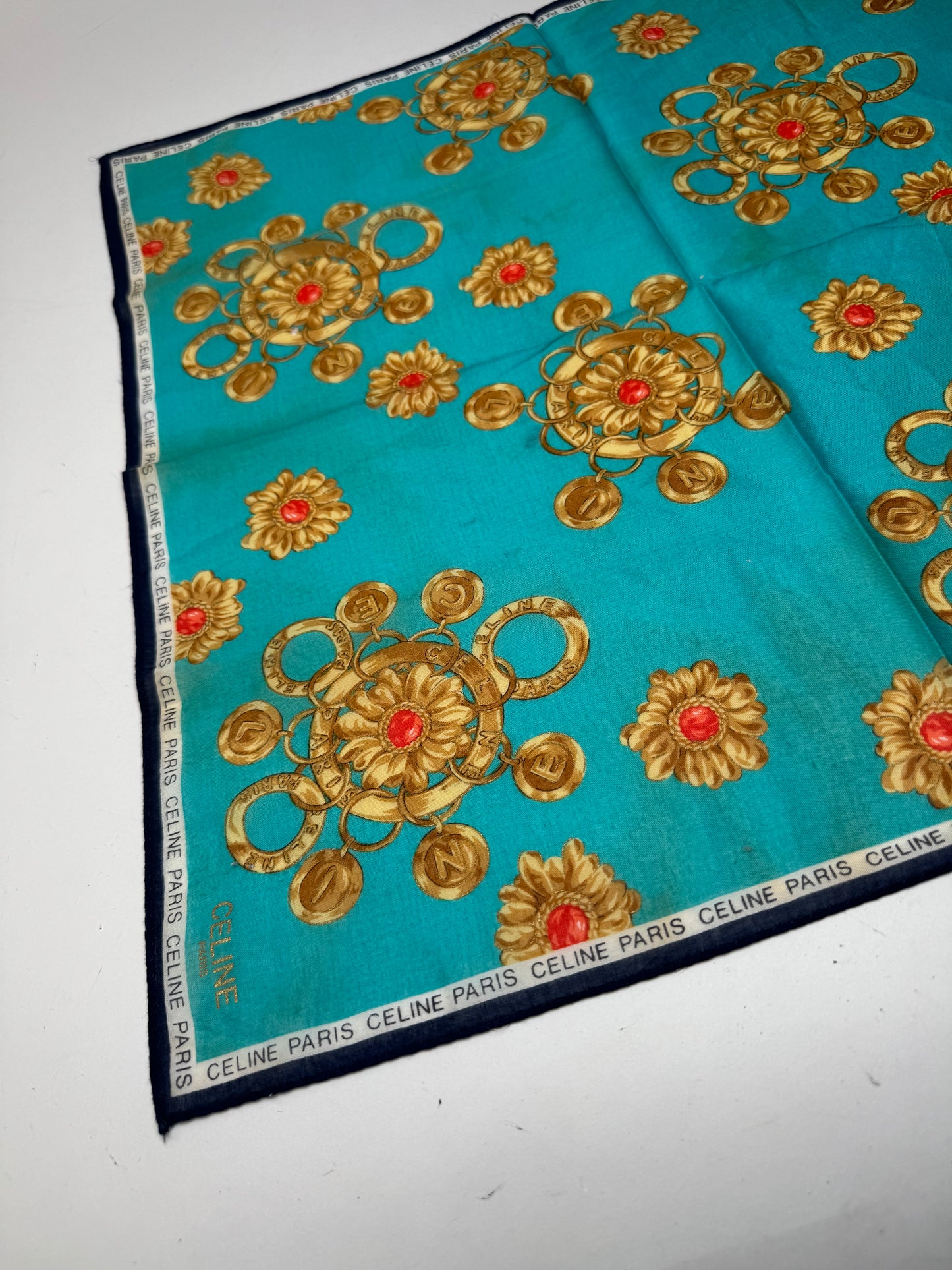 Vintage Celine Barocke Scarf turquiose Gold