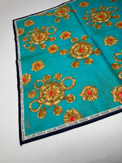 Vintage Celine Barocke Scarf turquiose Gold