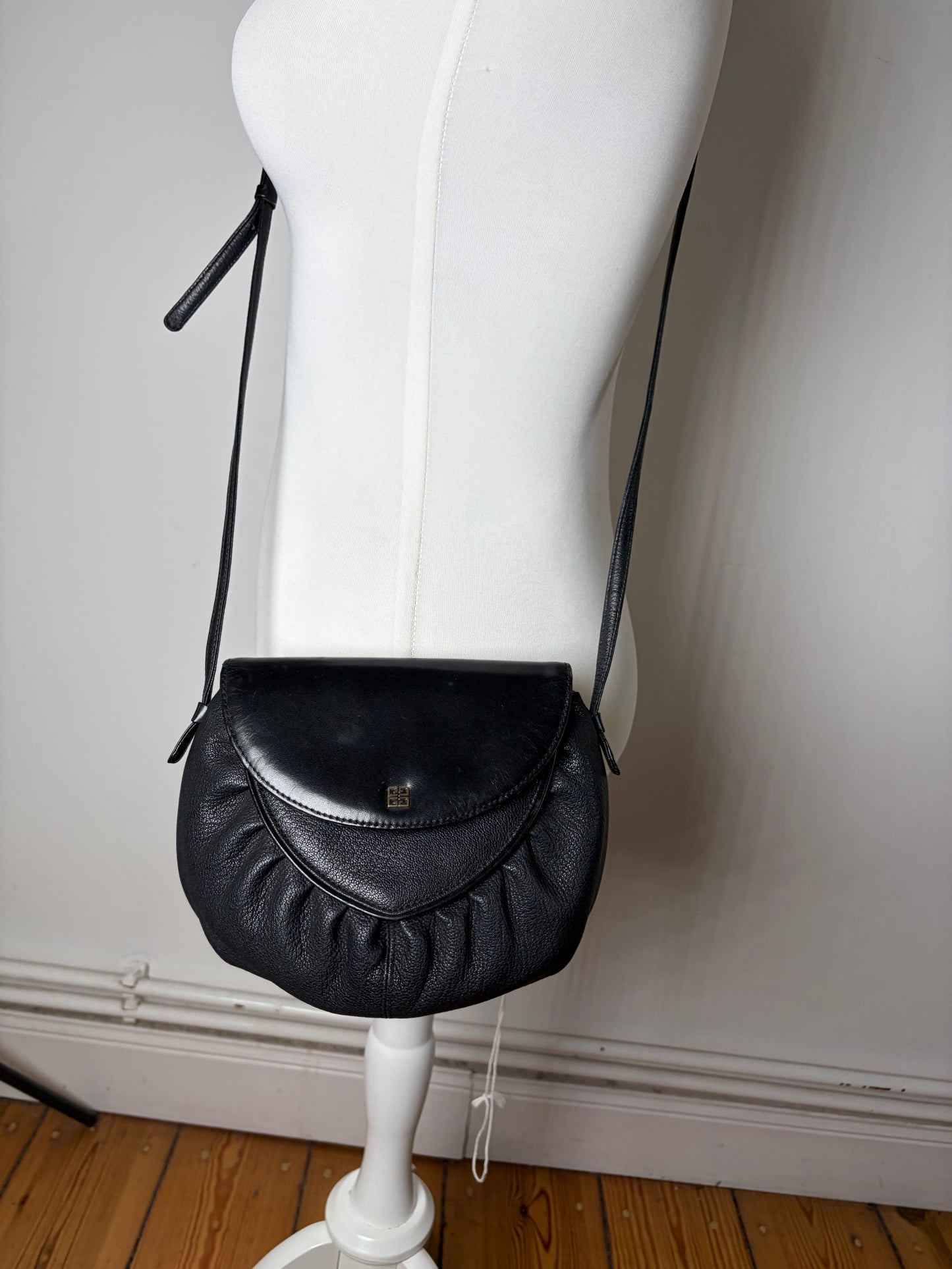 Vintage Givenchy Textured Leather Shoulder Bag Black Gold
