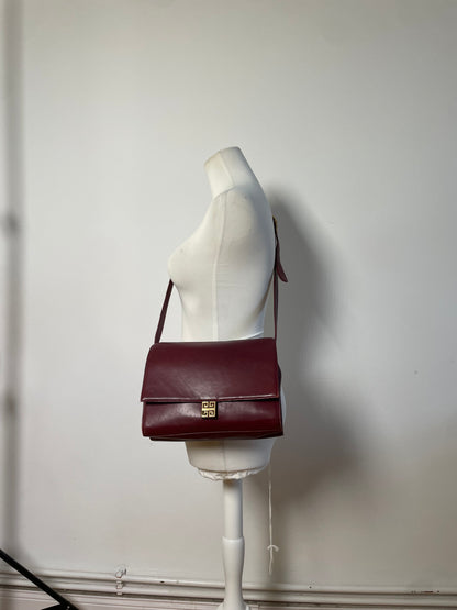 Vintage Givenchy Leather Shoulder Bag Burgundy Gold-tone c. 1998