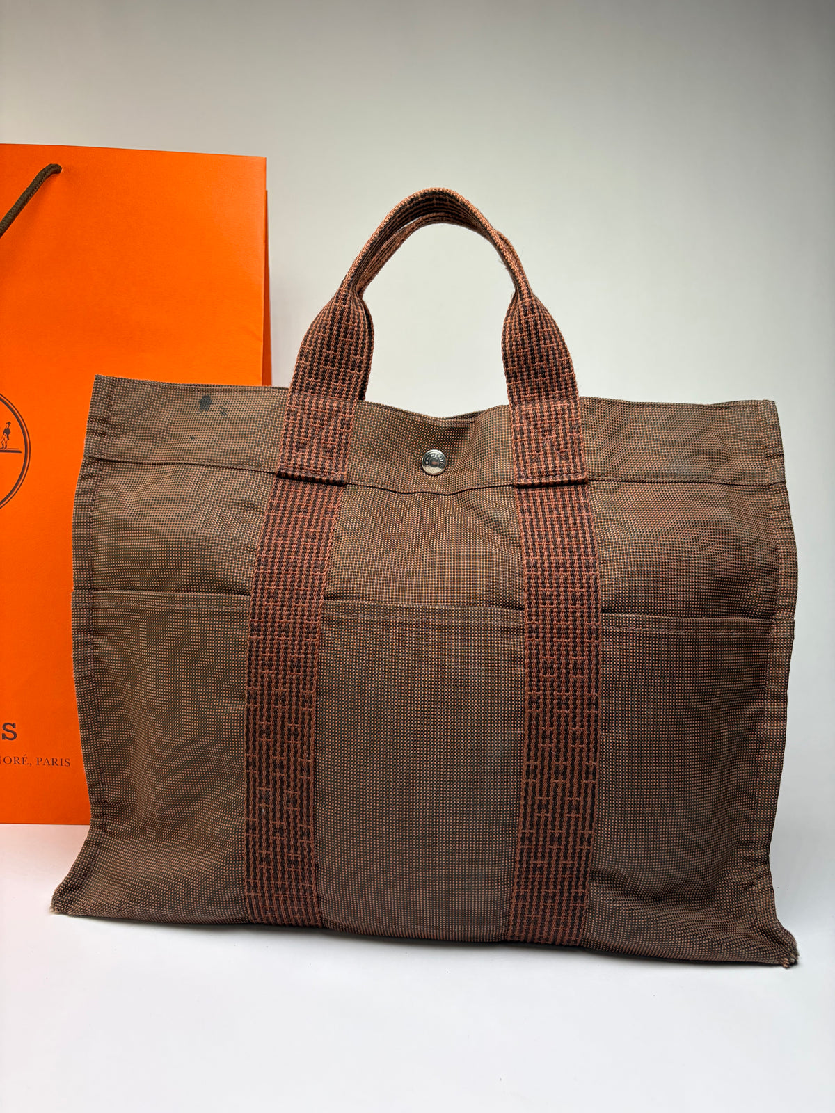 Vintage Hermès Herline Canvas Tote Late 1990s Brown