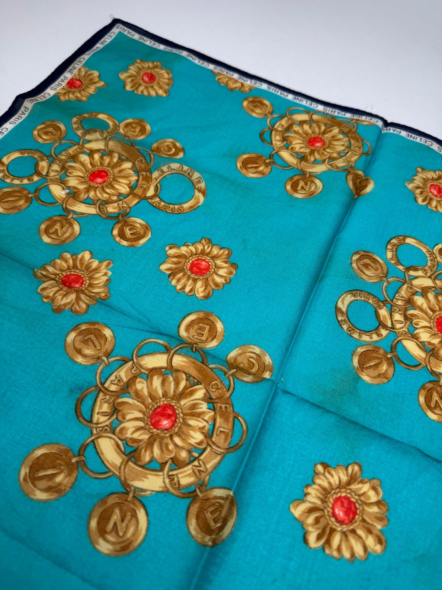 Vintage Celine Barocke Scarf turquiose Gold