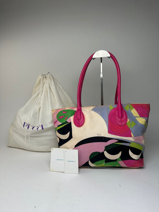 Vintage Emilio Pucci Canvas Leather Abstract Handbag Multicolor