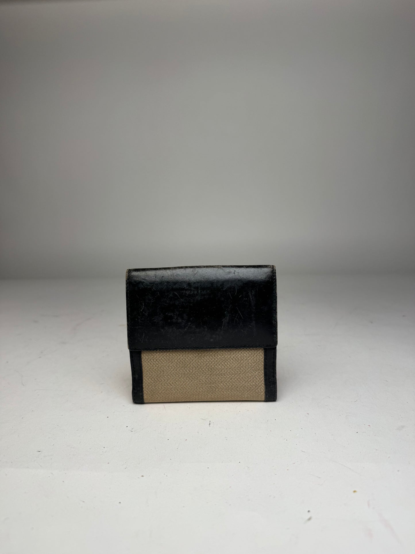 Vintage Gucci Leather Canvas Wallet Beige Black