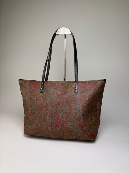 Vintage Etro Paisley Canvas Tote Red Green Gold