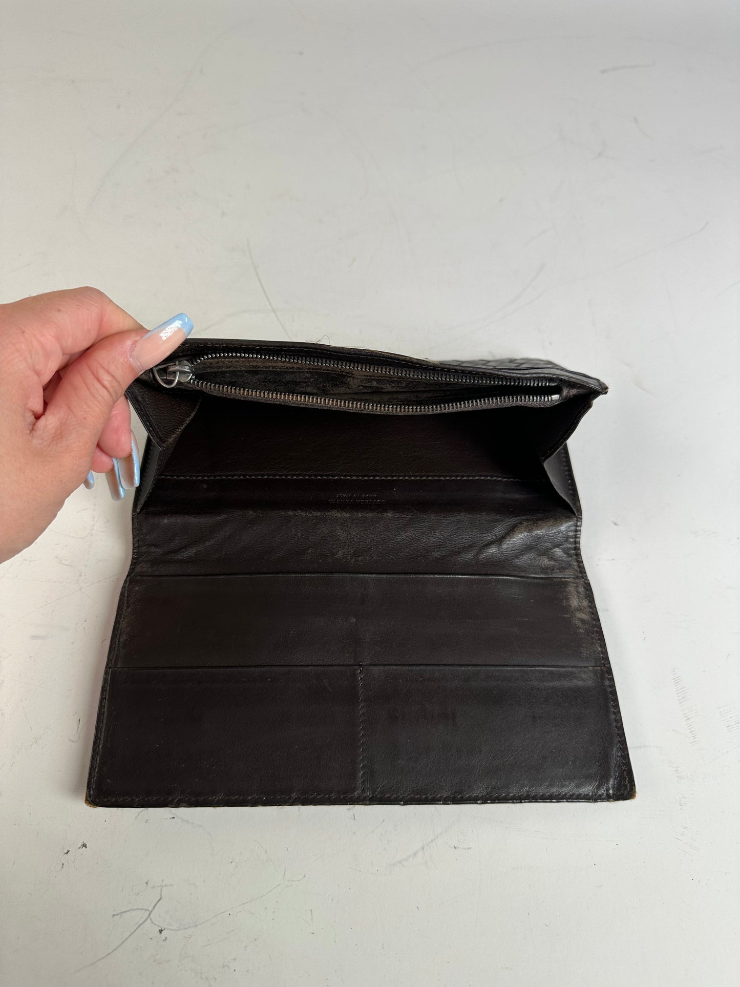Vintage Bottega Veneta Woven Leather Wallet Black