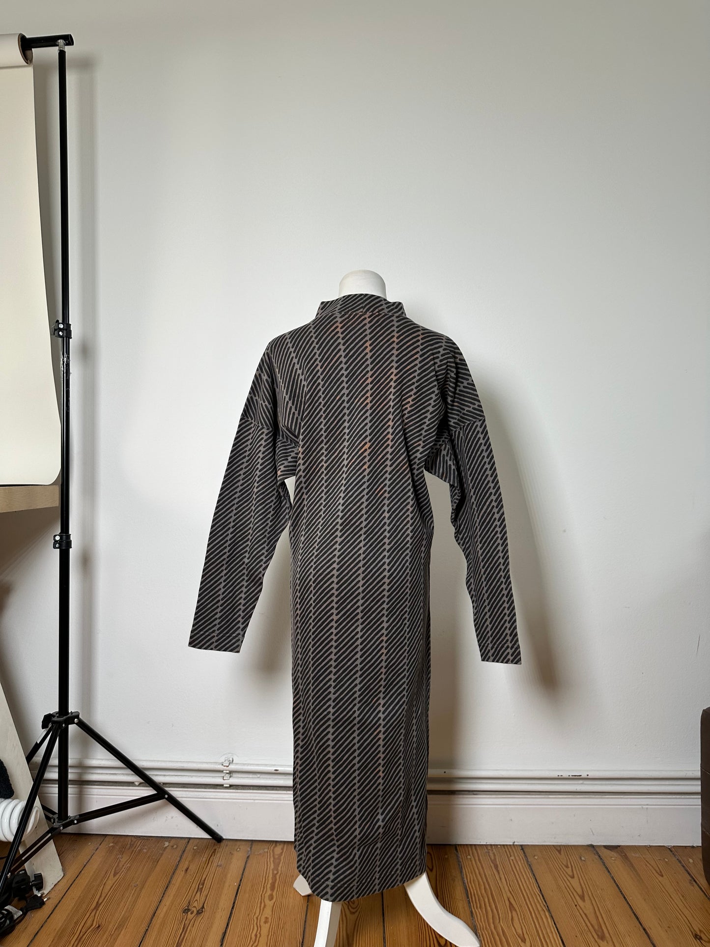 Vintage Issey Miyake Striped Cotton Blend Dress Black Grey M
