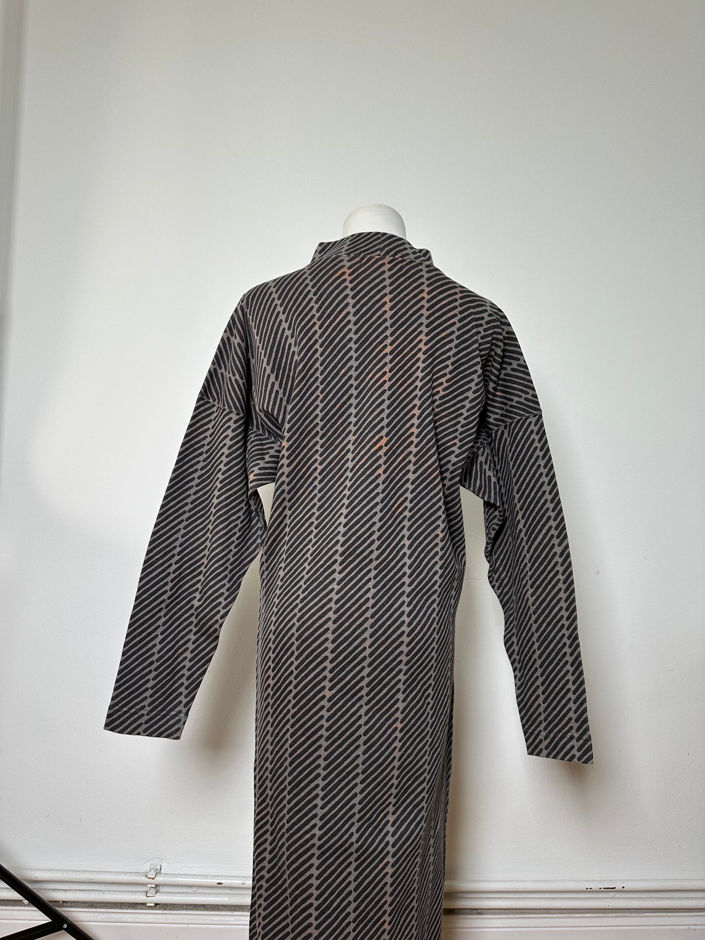 Vintage Issey Miyake Striped Cotton Blend Dress Black Grey M