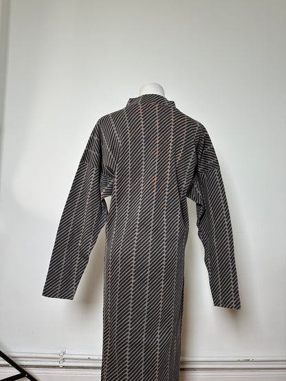 Vintage Issey Miyake Striped Cotton Blend Dress Black Grey M