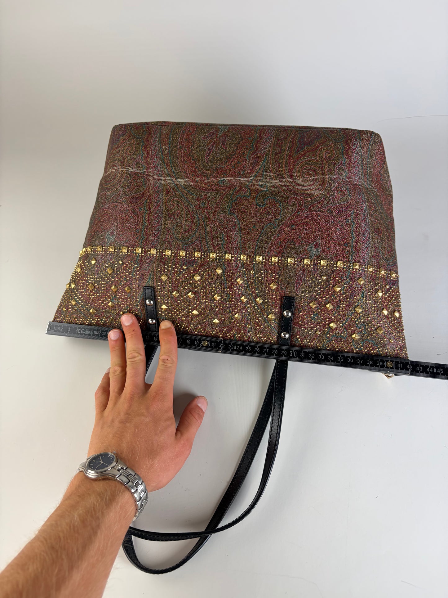 Vintage Etro Paisley Canvas Tote Red Green Gold