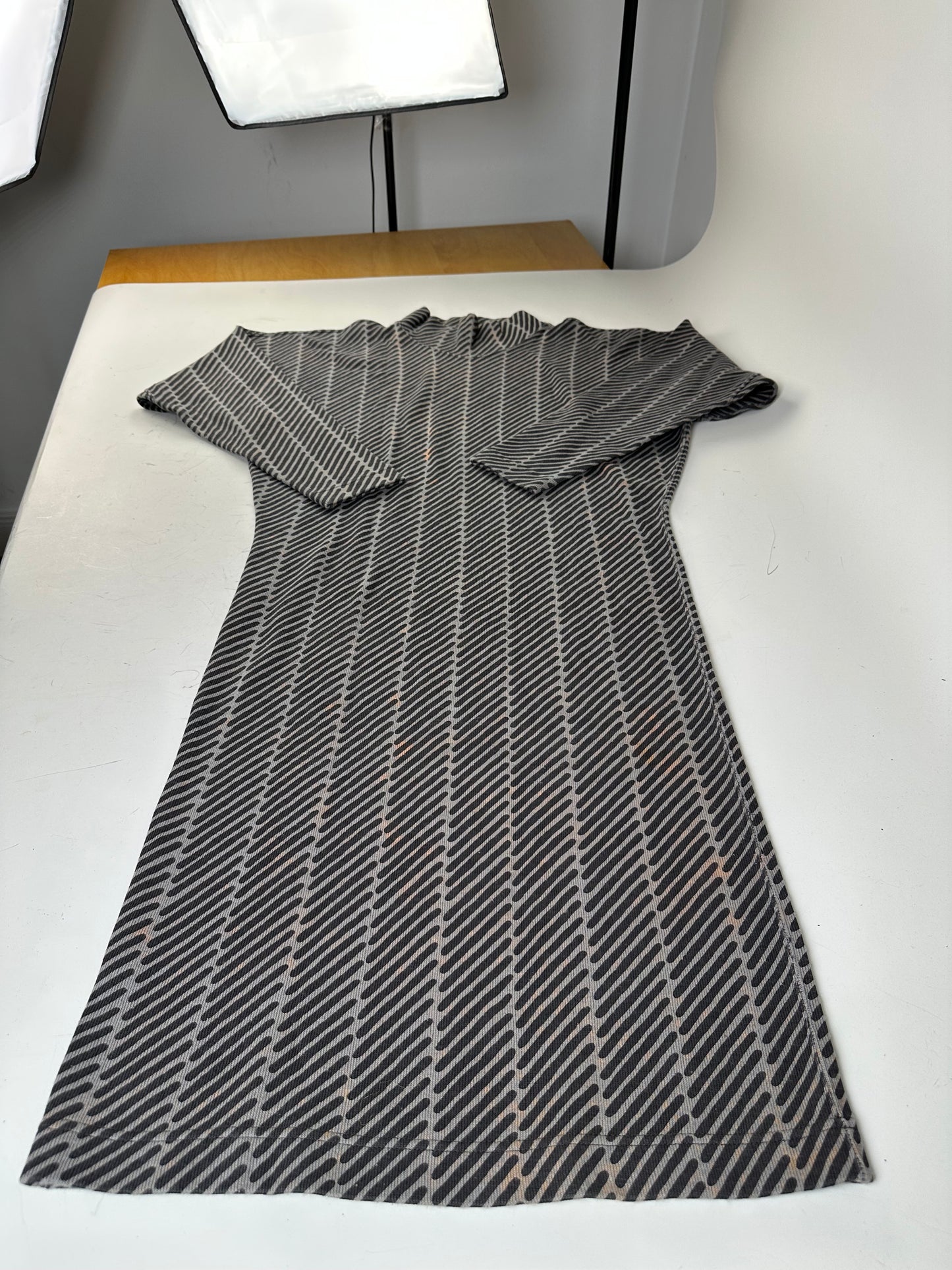 Vintage Issey Miyake Striped Cotton Blend Dress Black Grey M