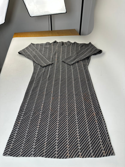 Vintage Issey Miyake Striped Cotton Blend Dress Black Grey M