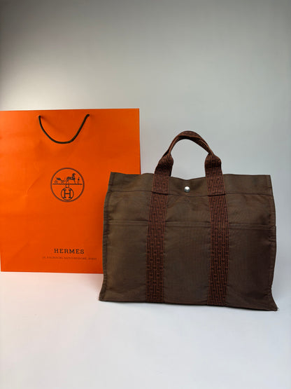 Vintage Hermès Herline Canvas Tote Late 1990s Brown