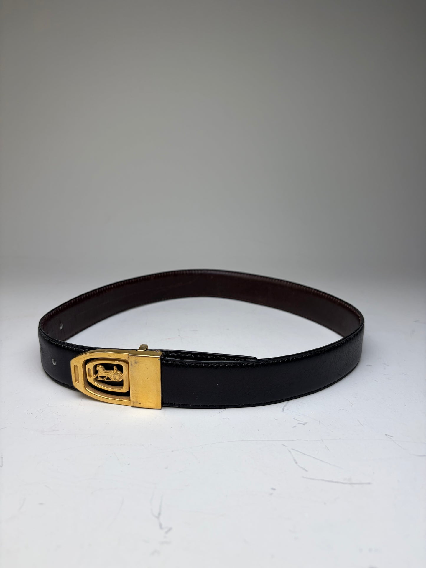 Vintage Celine Smooth Leather Belt Black Brown Gold Buckle