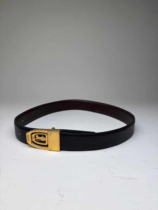 Vintage Celine Smooth Leather Belt Black Brown Gold Buckle