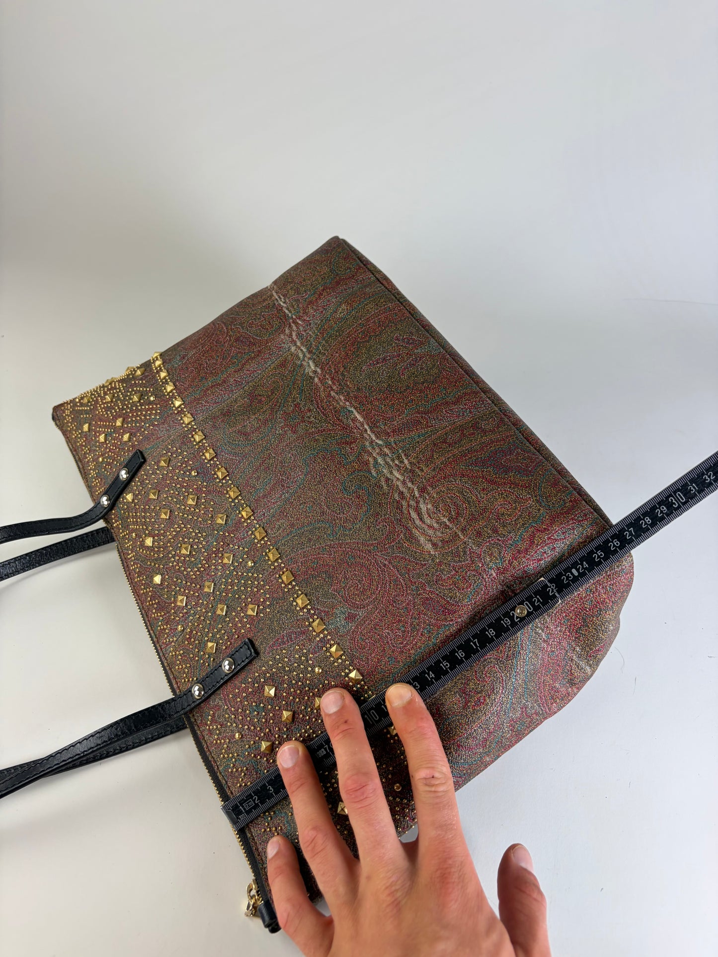 Vintage Etro Paisley Canvas Tote Red Green Gold