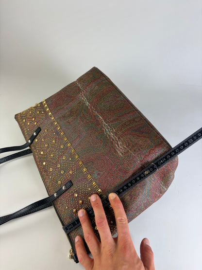 Vintage Etro Paisley Canvas Tote Red Green Gold