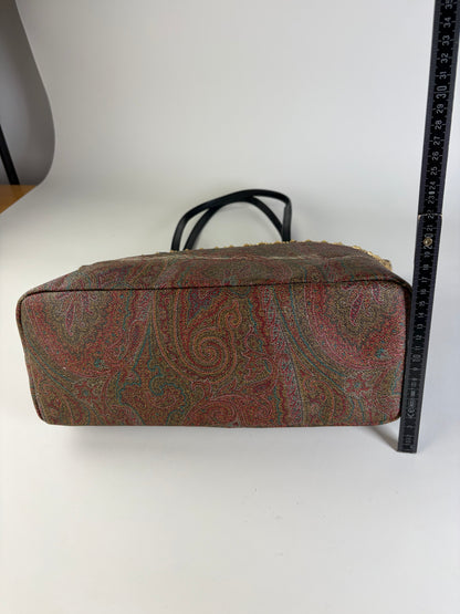 Vintage Etro Paisley Canvas Tote Red Green Gold