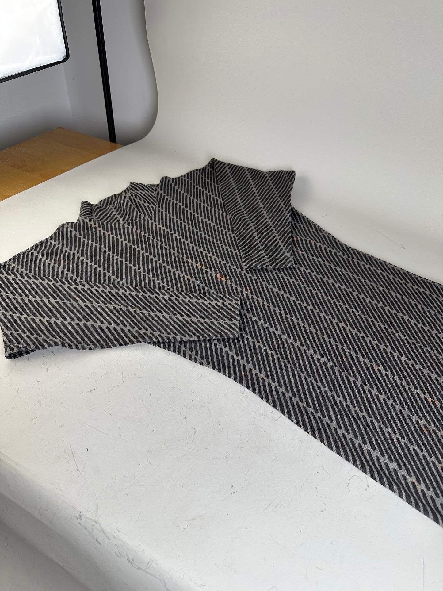 Vintage Issey Miyake Striped Cotton Blend Dress Black Grey M