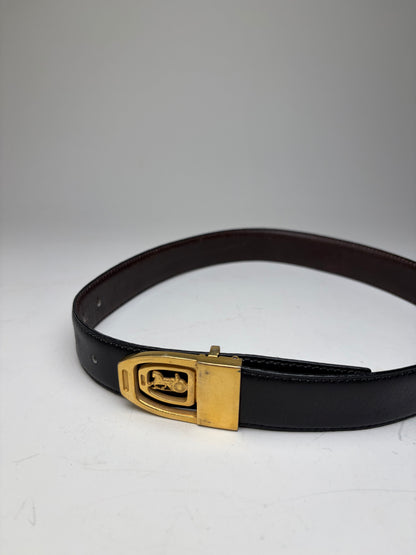 Vintage Celine Smooth Leather Belt Black Brown Gold Buckle