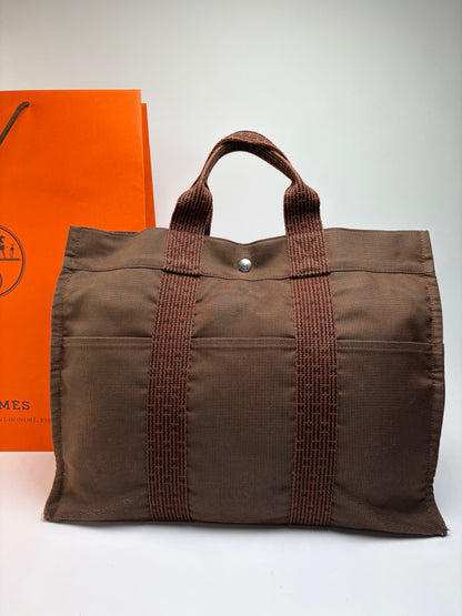 Vintage Hermès Herline Canvas Tote Late 1990s Brown
