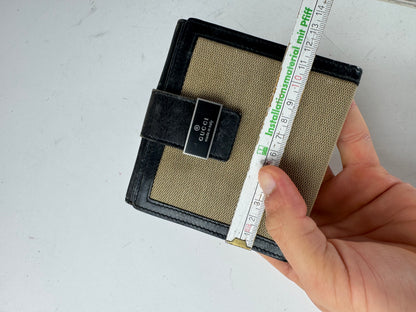Vintage Gucci Leather Canvas Wallet Beige Black