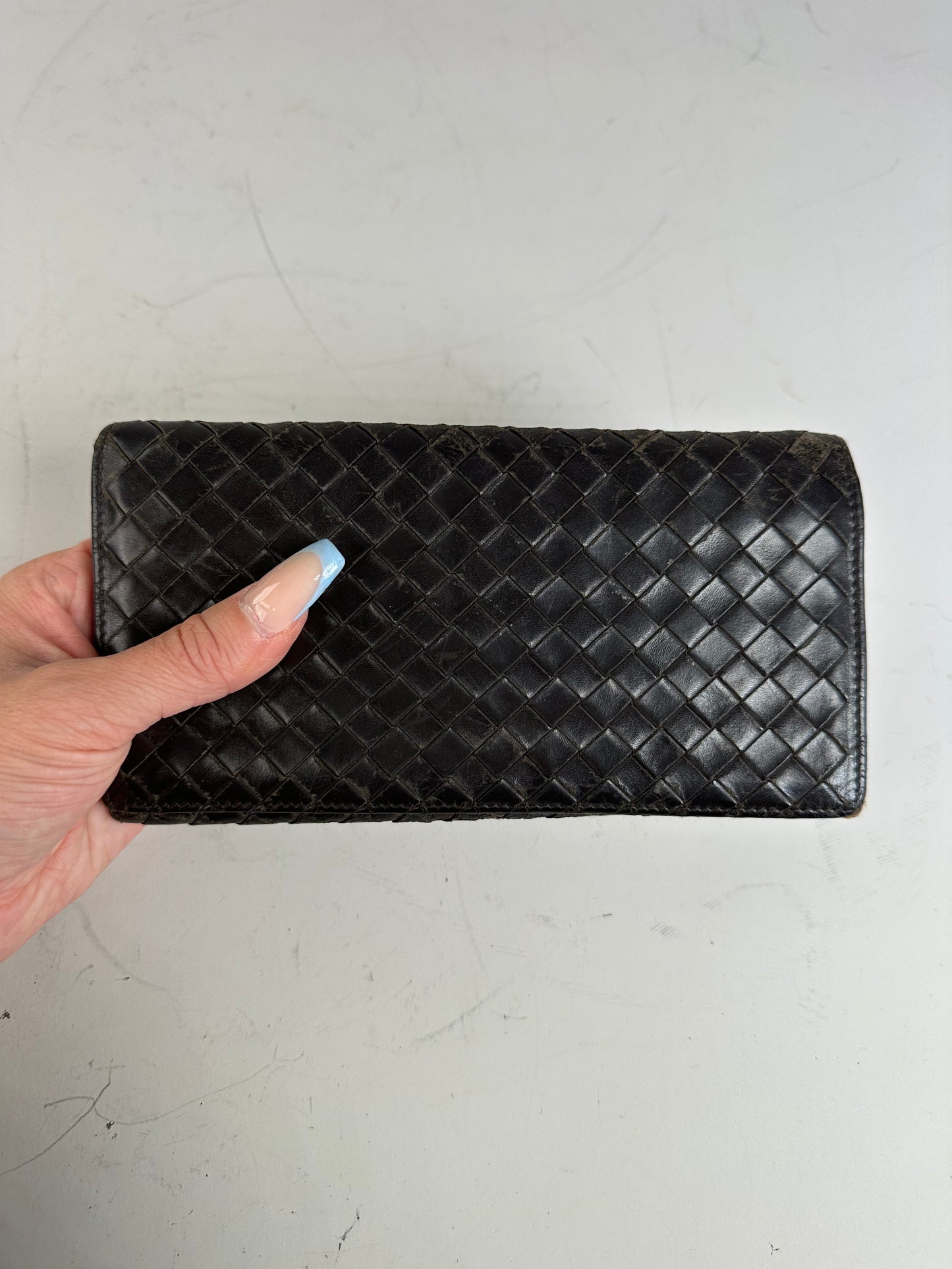 Vintage Bottega Veneta Woven Leather Wallet Black