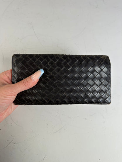 Vintage Bottega Veneta Woven Leather Wallet Black