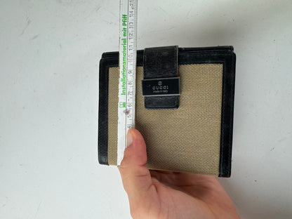 Vintage Gucci Leather Canvas Wallet Beige Black