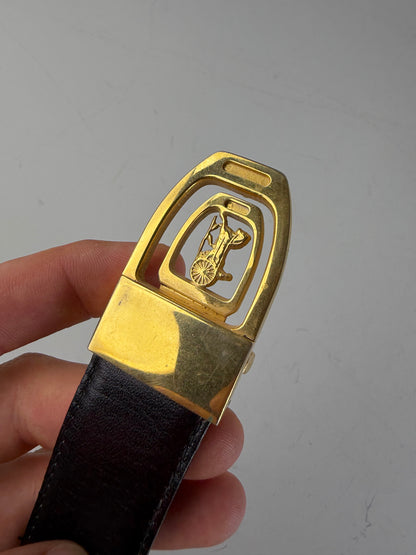 Vintage Celine Smooth Leather Belt Black Brown Gold Buckle