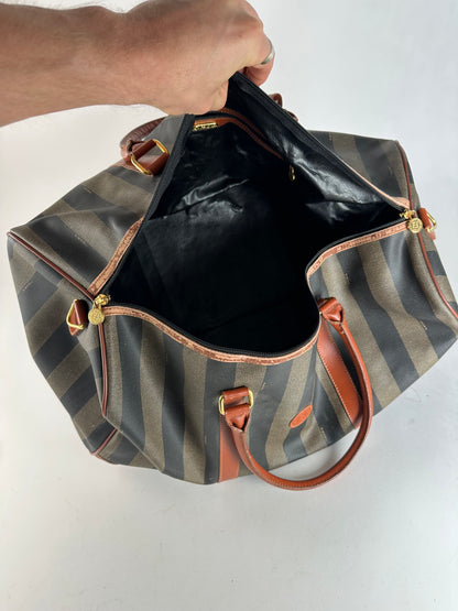 Vintage Fendi Roma Leather Duffel Bag Black Brown
